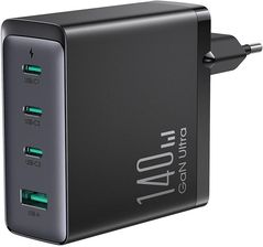 Szybka ładowarka sieciowa GaN 140W 3 x USB-C / USB-A Joyroom JR-TCG05EU - czarna + kabel USB-C - USB-C 240W 1.2m