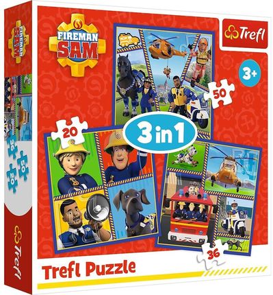 Trefl Puzzle 3w1 Dzień Strażaka Sama 34868