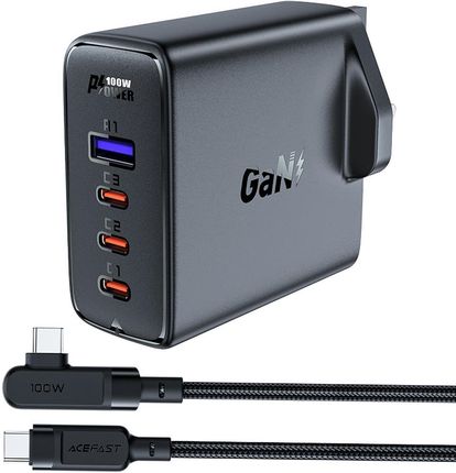 Zestaw 2x szybka ładowarka GaN UK 100W Power Delivery 3x USB C 1x USB - biała / czarna