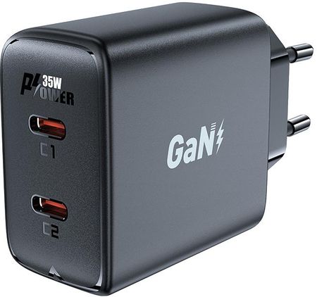 Szybka ładowarka sieciowa GaN 35W PD 2x USB C Acefast A49 - czarna