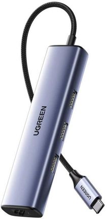 Ugreen Adapter CM475 Hub USB-C do 3x USB 3.0, RJ45, USB-C PD (szary) (36725)