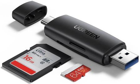Ugreen Adapter USB + USB-C CM304 czytnik kart SD + microSD (czarny) (50541)