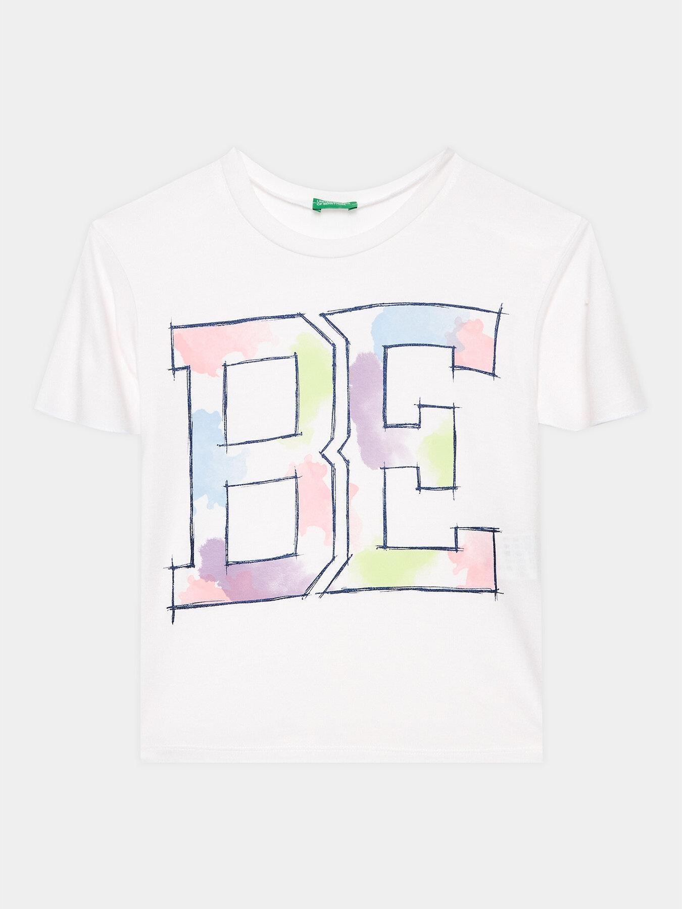 United Colors Of Benetton Mädchen Langarm-T-Shirt – Regular Fit, Gerippter Kragen, Bunte Applikation
