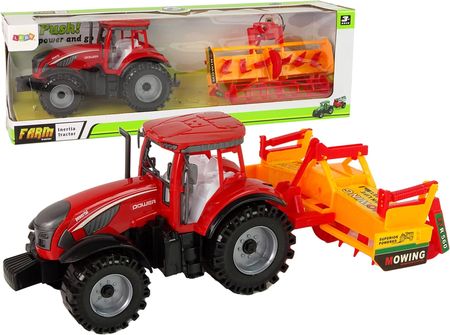 Leantoys Czerwony Traktor Z Pomarańczowym Kultywatorem Napęd