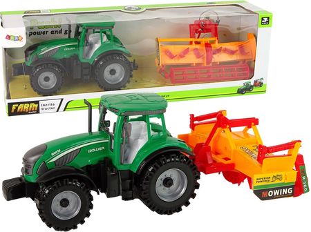 Leantoys Zielony Traktor Z Pomarańczowym Kultywatorem Napęd Dla Dzieci
