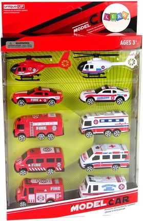 Leantoys Zestaw Autek Resoraki Pojazdy Straż Pożarna Ambulans - zdjęcie 4