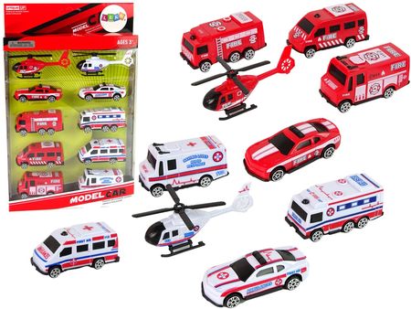Leantoys Zestaw Autek Resoraki Pojazdy Straż Pożarna Ambulans
