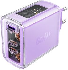 Acefast ładowarka GaN 65W 3 porty 1xUSB, 2xUSB C fioletowa A45