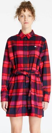Tommy Jeans Check Mid Thigh Shirt Dress Red
