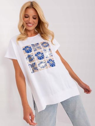 Biało-ciemnoniebieska damska bluzka z printem L/XL