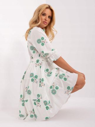 Biało-zielona bawełniana sukienka z falbaną L