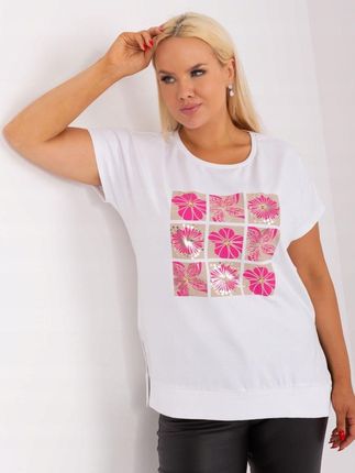 Biało-różowa bluzka damska bawełniana plus L/XL