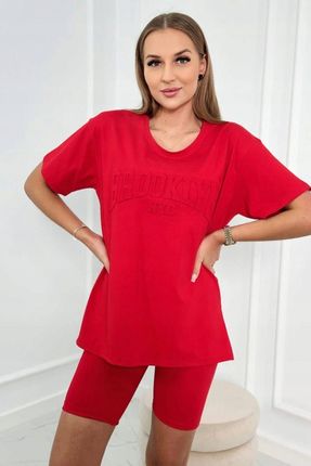 Komplet damski Brooklyn czerwony spodeki koszulka