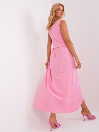 Różowa maxi sukienka na lato bawełniana kopertowa