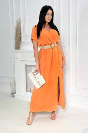 Sukienka długa z ozdobnym paskiem pomarańczowa UNI