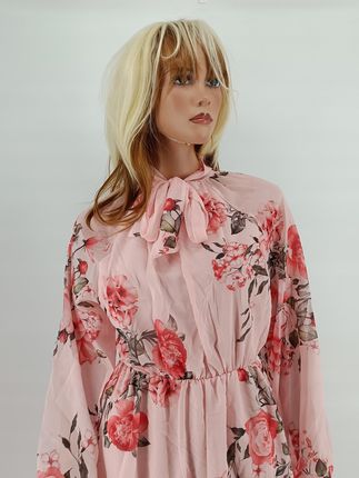 Sukienka szyfonowa w kwiaty roz. uniwersalny midi