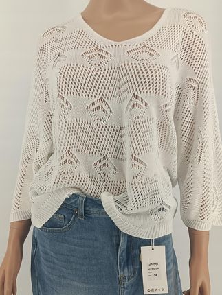 Sweter ażurowy damski oversize biały rozmiar UNI