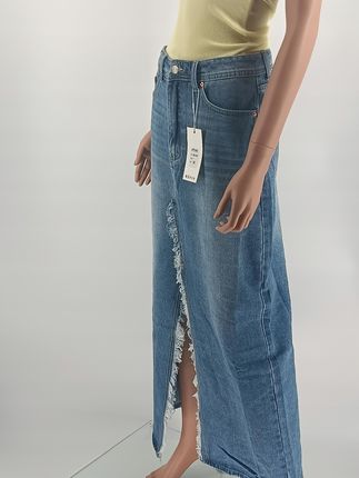Spódnica jeans niebieska z rozcięciem maxi r.34 XS