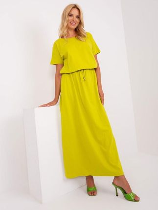 Limonkowa maxi sukienka basic z kieszeniami UNI