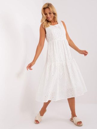 Biała ażurowa sukienka z falbaną w stylu boho M