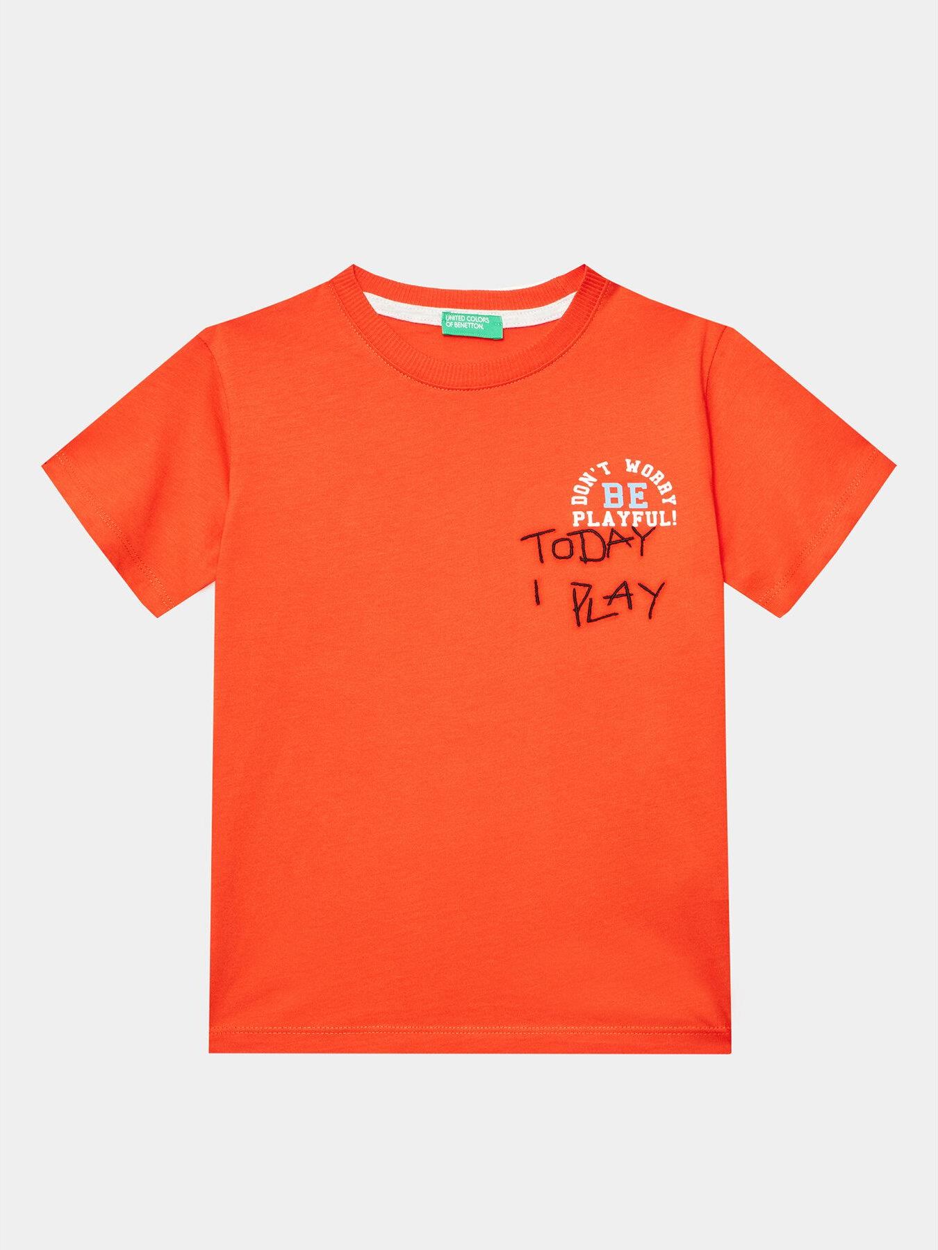 T-shirt United Colors Of Benetton Fille - Manches Courtes, Noeud Devant, Imprimé Aquarelle Et Logo, 100% Coton Confortable