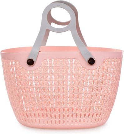 Duży stylowy koszyk plastikowy z silikonowymi odpinanymi uchwytami różowy