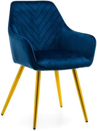 krzesło VASTO tapicerowane pikowane welurowe granatowe złote nogi