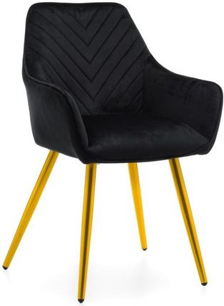 krzesło VASTO tapicerowane pikowane welurowe czarne złote nogi