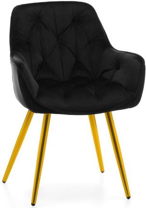krzesło SIENA tapicerowane pikowane welurowe czarne złote nogi