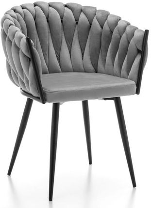 krzesło premium LATINA tapicerowane glamour zaplatane welurowe jasnoszare