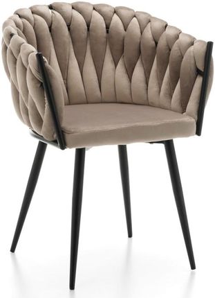 krzesło premium LATINA tapicerowane glamour zaplatane welurowe ciemnobeżowe