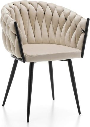 krzesło premium LATINA tapicerowane glamour zaplatane welurowe beżowe