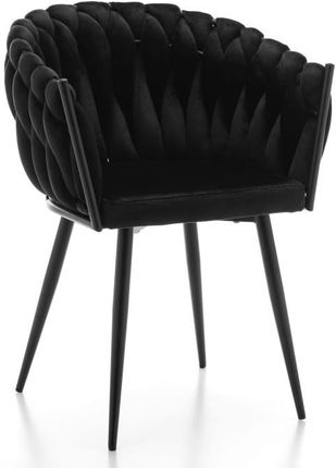krzesło premium LATINA tapicerowane glamour zaplatane welurowe czarne