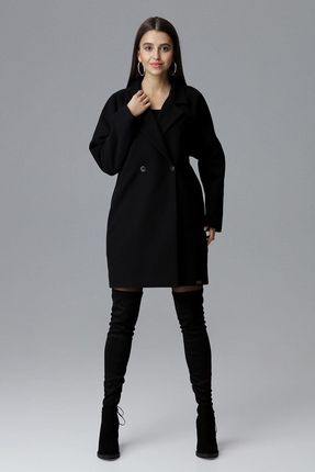 Klasyczny płaszcz zimowy z dwurzędowym zapięciem (Czarny, L/XL)