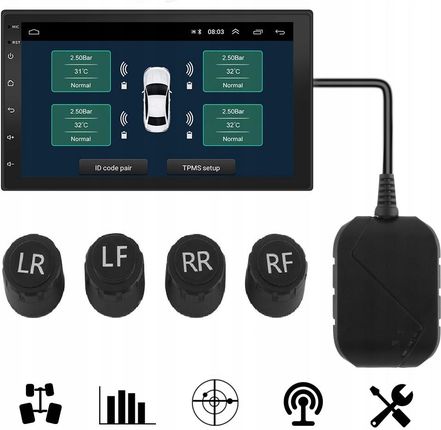 Czujniki ciśnienia opon TPMS radio Android Zewn