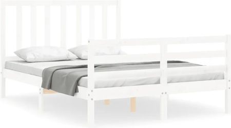 Vidaxl Rama łóżka z wezgłowiem biała 4FT mała podwójna lite drewno 120x190cm 3193827