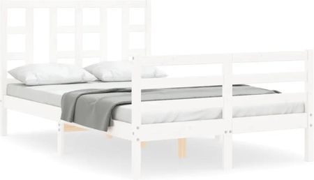 Vidaxl Rama łóżka z wezgłowiem biała 4FT mała podwójna lite drewno 120x190cm 3193892