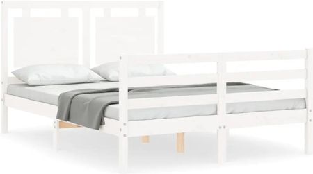 Vidaxl Rama łóżka z wezgłowiem biała 4FT mała podwójna lite drewno 120x190cm 3194022