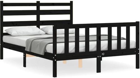 Vidaxl Rama łóżka z wezgłowiem czarna 4FT mała podwójna lite drewno 120x190cm 3192010