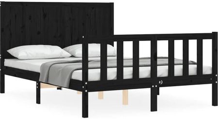 Vidaxl Rama łóżka z wezgłowiem czarna 4FT mała podwójna lite drewno 120x190cm 3192595