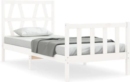 Vidaxl Rama łóżka z wezgłowiem biała 3FT pojedyncza lite drewno 90x190cm 3192457