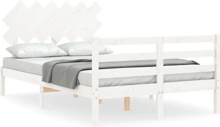 vidaXL Rama łóżka z wezgłowiem biała podwójna lite drewno 135x190cm 3195262
