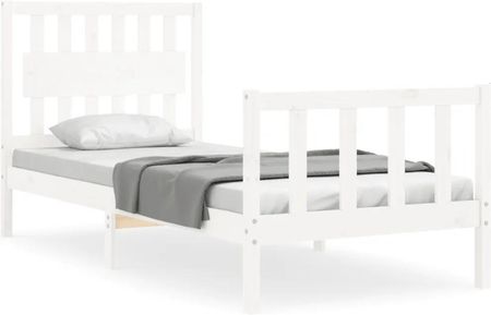 Vidaxl Rama łóżka z wezgłowiem biała 3FT pojedyncza lite drewno 90x190cm 3192392