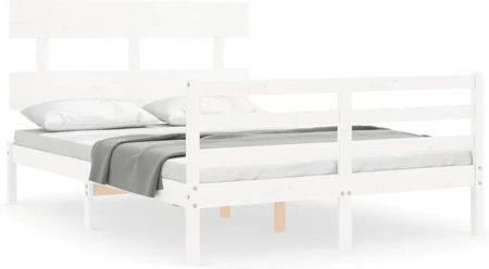 Vidaxl Rama łóżka z wezgłowiem biała 4FT mała podwójna lite drewno 120x190cm 3195062