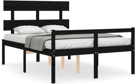 vidaXL Rama łóżka z wezgłowiem czarna podwójna lite drewno 135x190cm 3195330