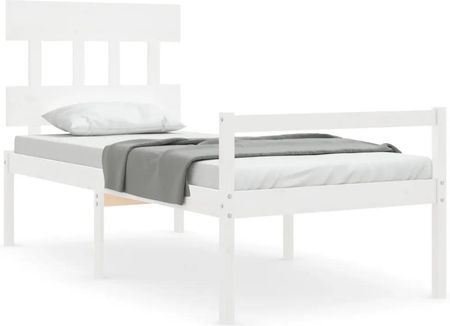 Vidaxl Rama łóżka z wezgłowiem biała 3FT pojedyncza lite drewno 90x190cm 3195382