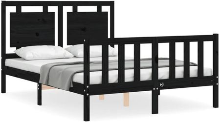Vidaxl Rama łóżka z wezgłowiem czarna 4FT mała podwójna lite drewno 120x190cm 3192140