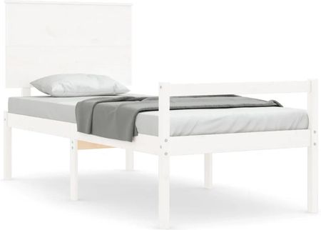 Vidaxl Rama łóżka z wezgłowiem biała 3FT pojedyncza lite drewno 90x190cm 3195447