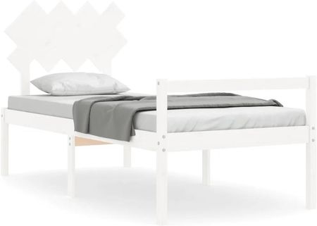 Vidaxl Rama łóżka z wezgłowiem biała 3FT pojedyncza lite drewno 90x190cm 3195512