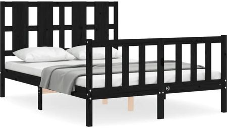 Vidaxl Rama łóżka z wezgłowiem czarna 4FT mała podwójna lite drewno 120x190cm 3192205
